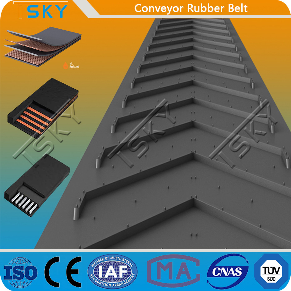 Rubber Conveyor Belt Open V Chevron Shape Herring-Bone Pattern